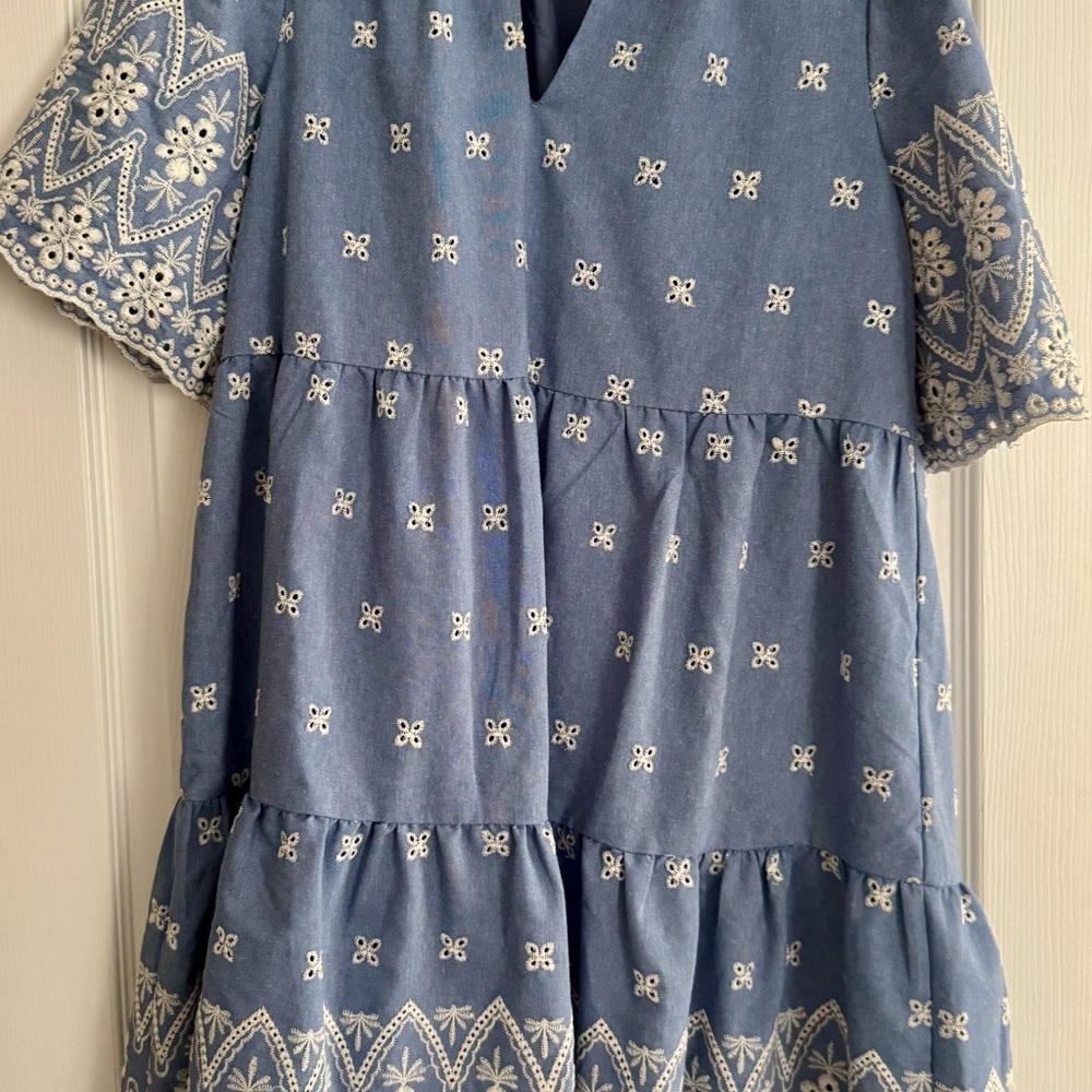 Tuckernuck Blue and White Embroidered Kids Dress